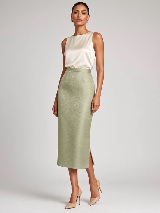 Adrianna Papell Dresses & Skirts - Vintage Adrianna Papell Sage Green 100% Silk Midi Skirt | Size 6